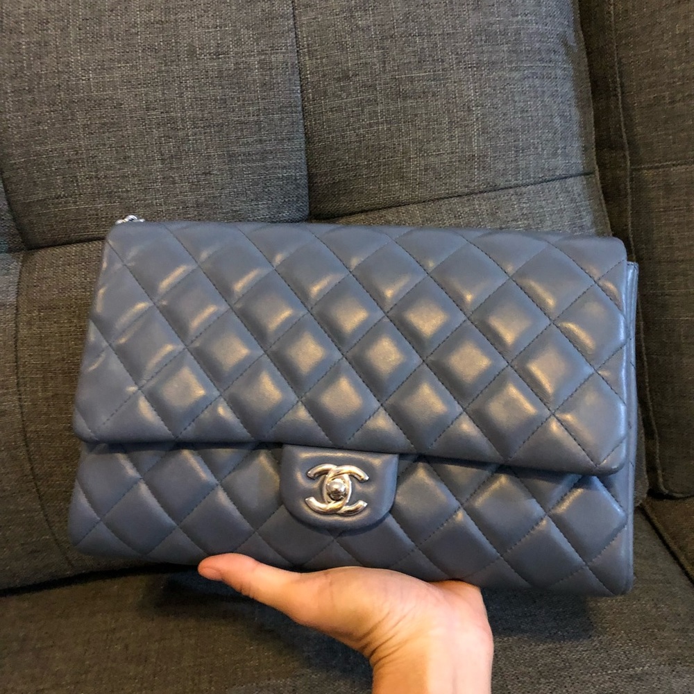 Authentic Chanel greyish blue should bag